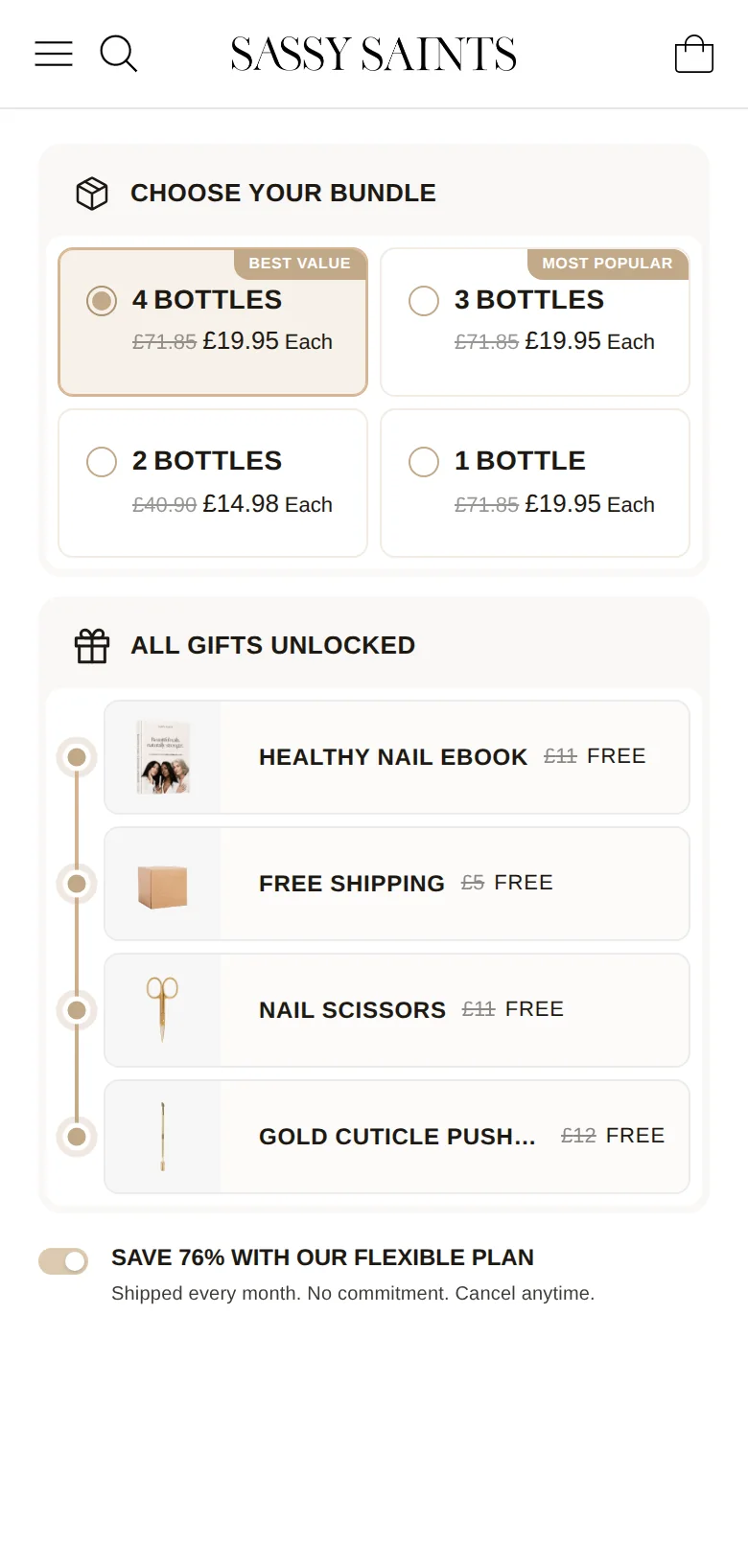 Sassy Saints bundle picker with free gifts unlocked